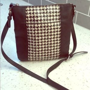 Black and white herringbone bag